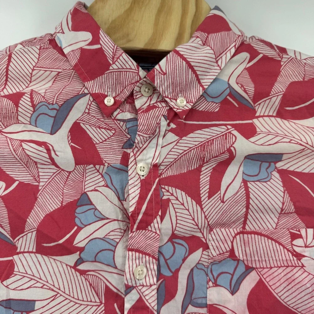 Vineyard Vines Mens Slim Fit Murray Shirt Red Blue Floral Leaf Cotton Large